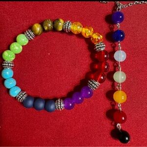 This 2pcs Vibrant 7 Chakra Beads Pendant Necklace Set - Balancing Yoga Jewelry